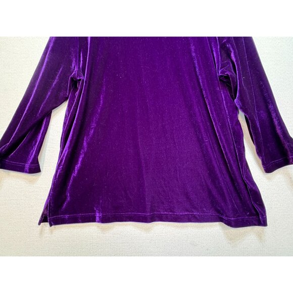 Quacker Factory Velvet Blouse Womens XL Purple 3/4 Sleeve Rhinestone Square Neck - Picture 12 of 12